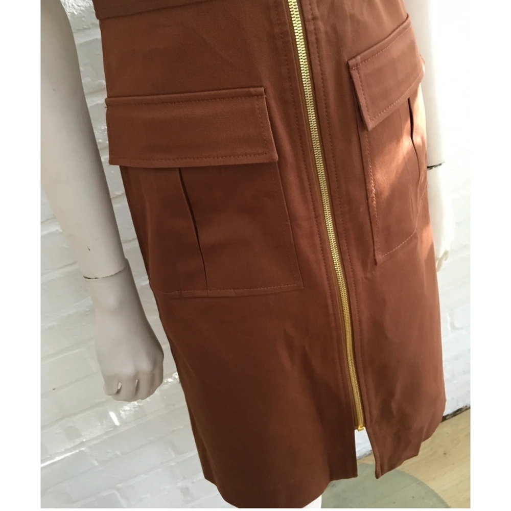 Diane Von Furstenberg Brown with gold cargo pocket Sleeveless Belted Dress sz 0 - Picture 5 of 7